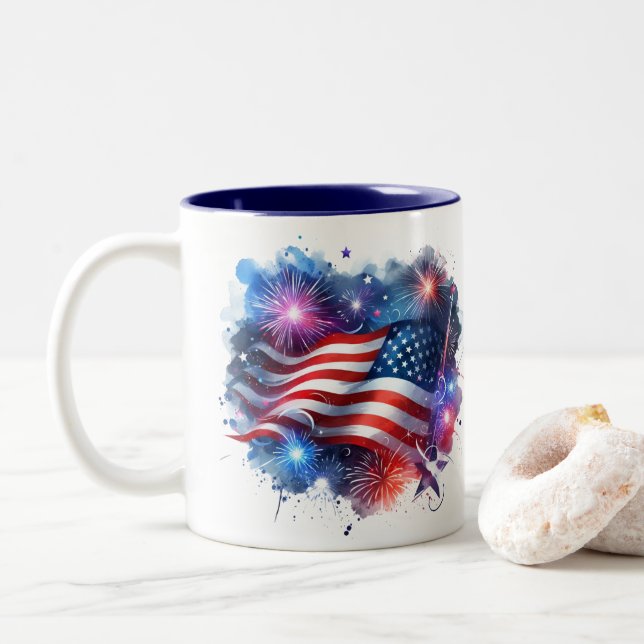 Patriotic Two-Tone Coffee Mug (With Donut)