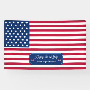 Patriotic U.S. Flag Happy 4th of July Family Name Banner