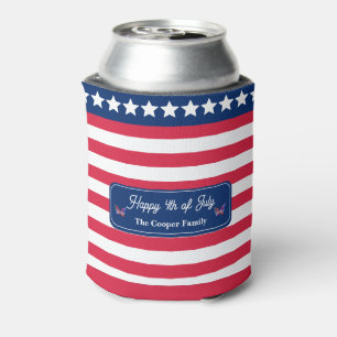 Patriotic U.S. Flag Happy 4th of July Family Name Can Cooler