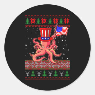 Patriotic Ugly Christmas Sweater Women Kids Men  Classic Round Sticker