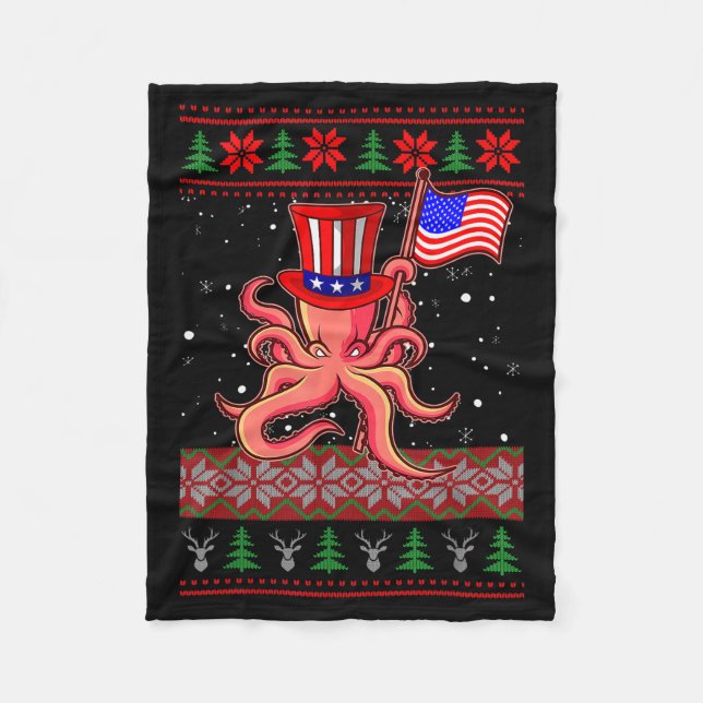 Patriotic Ugly Christmas Sweater Women Kids Men  Fleece Blanket (Front)