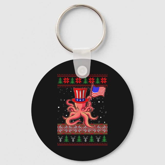 Patriotic Ugly Christmas Sweater Women Kids Men  Key Ring (Front)