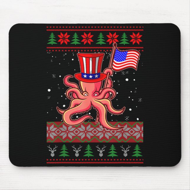 Patriotic Ugly Christmas Sweater Women Kids Men  Mouse Mat (Front)