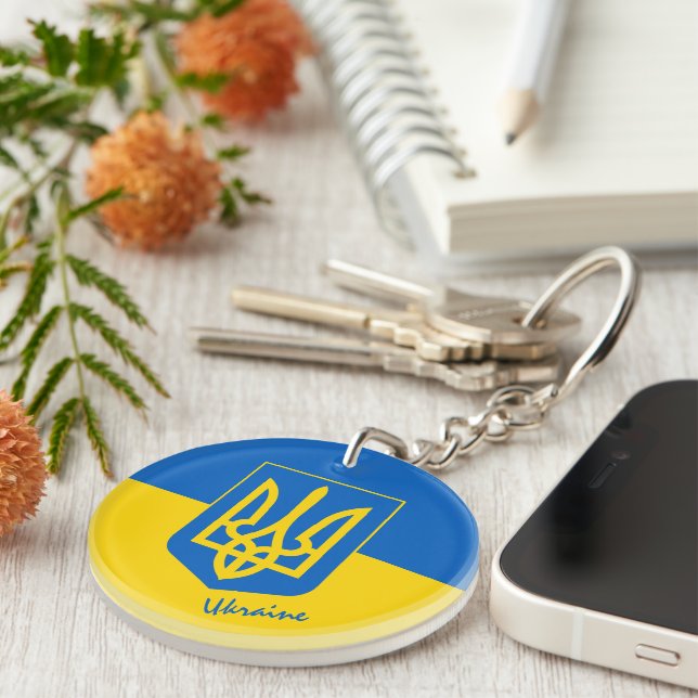 Patriotic Ukraine & Ukrainian Flag, tryzub /sports Key Ring (Front Right)