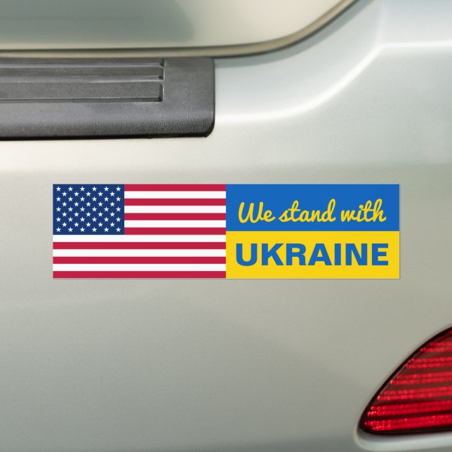 Patriotic Ukraine USA American Flag Bumper Sticker (On Car)