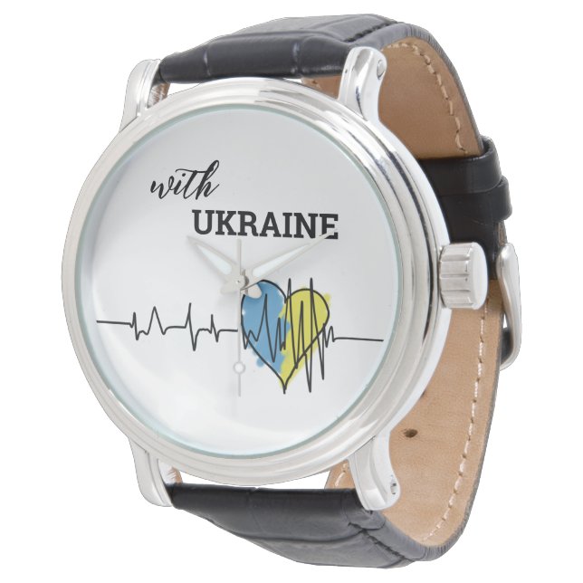 Patriotic Ukrainian yellow blue heart palpitation Watch (Angled)