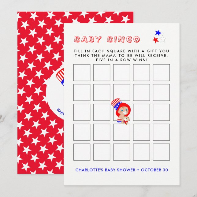 Patriotic Uncle Sam American Baby Shower Bingo Invitation (Front/Back)