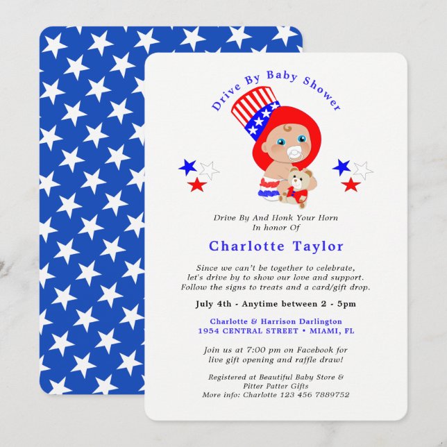 Patriotic Uncle Sam American Drive By Baby Shower Invitation (Front/Back)