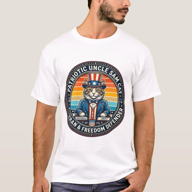 Patriotic Uncle Sam Cat Retro Sunset T-Shirt (2)_1 (Front)