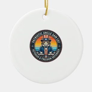 Patriotic Uncle Sam Cat Retro Sunset T-Shirt (2)_1 Ceramic Tree Decoration