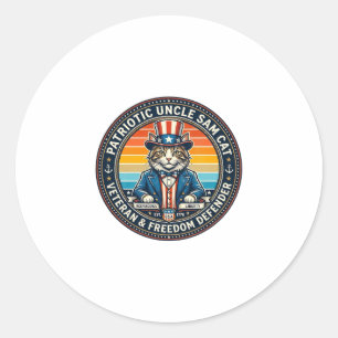 Patriotic Uncle Sam Cat Retro Sunset T-Shirt (2)_1 Classic Round Sticker