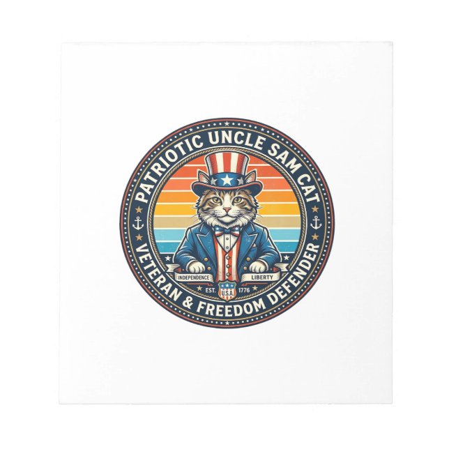 Patriotic Uncle Sam Cat Retro Sunset T-Shirt (2)_1 Notepad (Front)