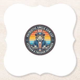 Patriotic Uncle Sam Cat Retro Sunset T-Shirt (2)_1 Paper Coaster