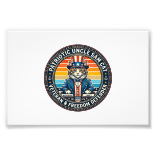 Patriotic Uncle Sam Cat Retro Sunset T-Shirt (2)_1 Photo Print