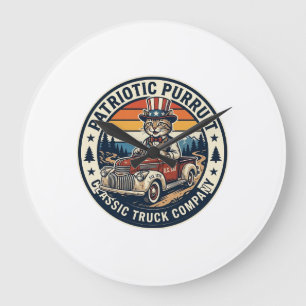 Patriotic Uncle Sam Cat Retro Sunset T-Shirt (5)_1 Large Clock
