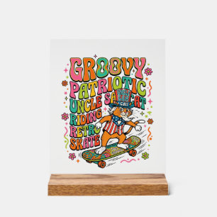 Patriotic Uncle Sam Cat Retro Typography T-Shirt ( Acrylic Sign