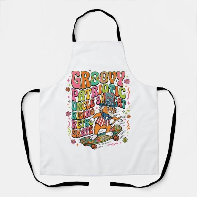 Patriotic Uncle Sam Cat Retro Typography T-Shirt ( Apron (Front)