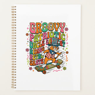 Patriotic Uncle Sam Cat Retro Typography T-Shirt ( Planner