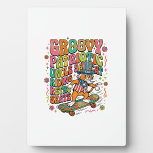 Patriotic Uncle Sam Cat Retro Typography T-Shirt ( Plaque