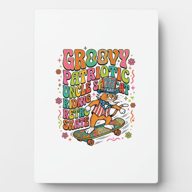 Patriotic Uncle Sam Cat Retro Typography T-Shirt ( Plaque (Front)