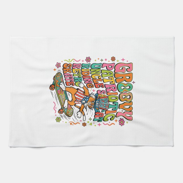 Patriotic Uncle Sam Cat Retro Typography T-Shirt ( Tea Towel (Horizontal)