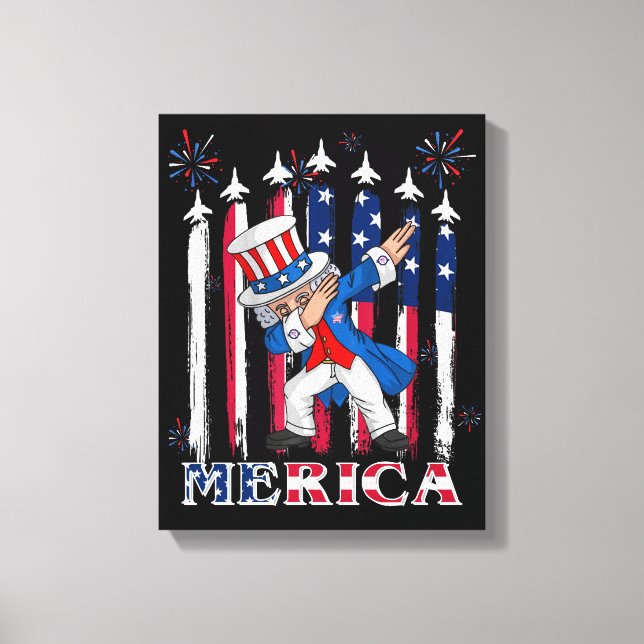 Patriotic Uncle Sam Dabbing 4th of July Canvas Print (Front)