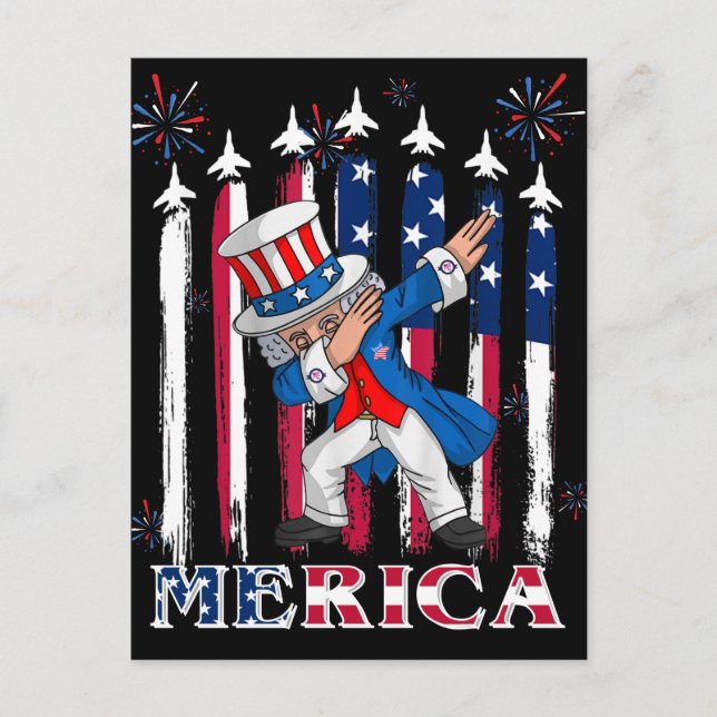 Patriotic Uncle Sam Dabbing 4th of July Postcard (Front)