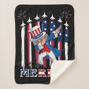 Patriotic Uncle Sam Dabbing 4th of July Sherpa Blanket