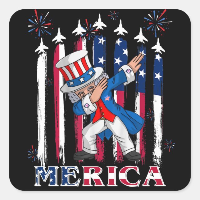 Patriotic Uncle Sam Dabbing 4th of July Square Sticker (Front)