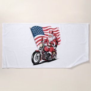 Patriotic Uncle Sam Motorcycle Beach Towel