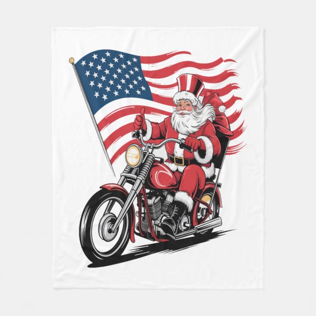 Patriotic Uncle Sam Motorcycle Fleece Blanket (Front)
