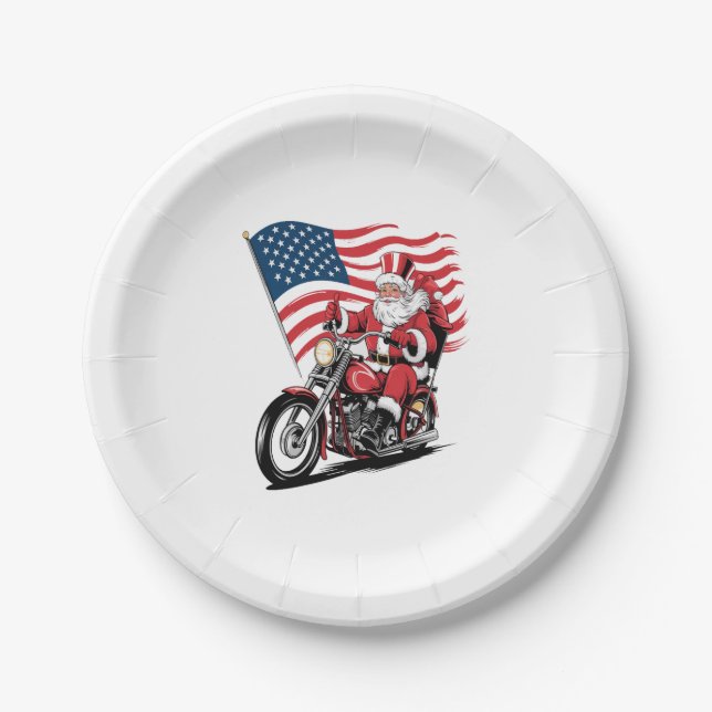 Patriotic Uncle Sam Motorcycle Paper Plate (Front)