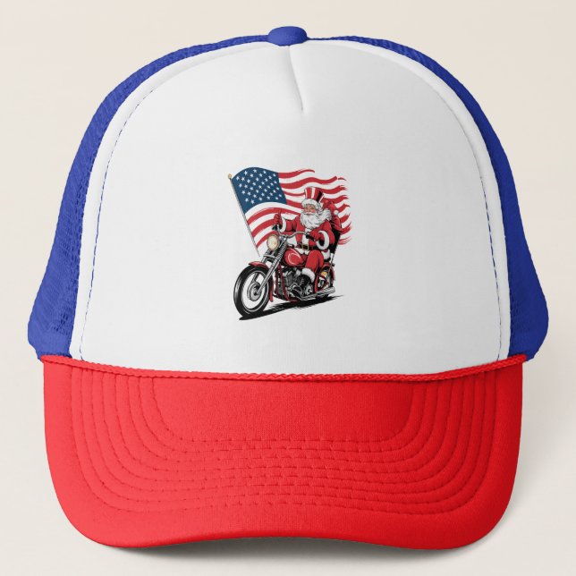 Patriotic Uncle Sam Motorcycle Trucker Hat (Front)