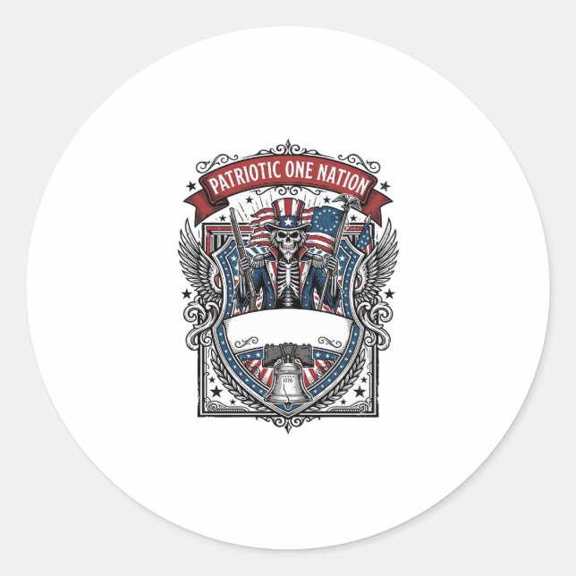 Patriotic Uncle Sam Skeleton Dark Patriot Skeleton Classic Round Sticker (Front)