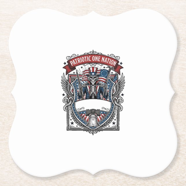 Patriotic Uncle Sam Skeleton Dark Patriot Skeleton Paper Coaster (Front)