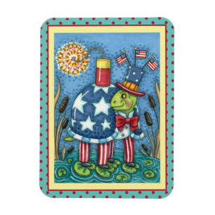 PATRIOTIC UNCLE SAM TURTLE, FUNNY FIRECRACKER Cute Magnet