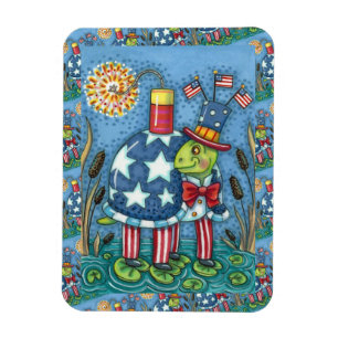 PATRIOTIC UNCLE SAM TURTLE, FUNNY FIRECRACKER Cute Magnet