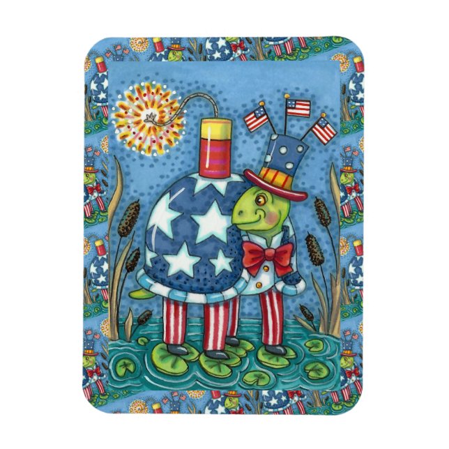 PATRIOTIC UNCLE SAM TURTLE, FUNNY FIRECRACKER Cute Magnet (Vertical)