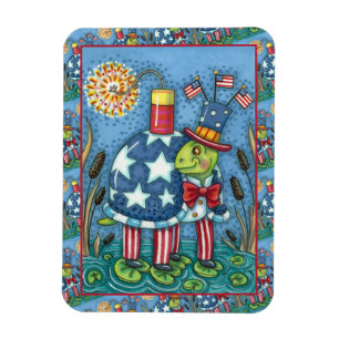 PATRIOTIC UNCLE SAM TURTLE, FUNNY FIRECRACKER Cute Magnet