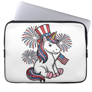 Patriotic Unicorn Fireworks Shirt Design_1 Laptop Sleeve