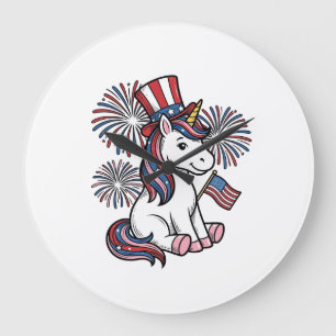 Patriotic Unicorn Fireworks Shirt Design_1 Large Clock