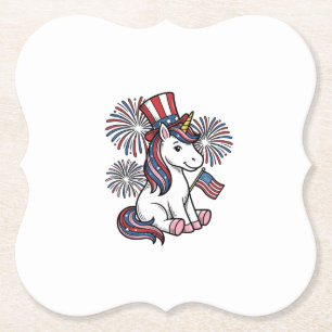 Patriotic Unicorn Fireworks Shirt Design_1 Paper Coaster