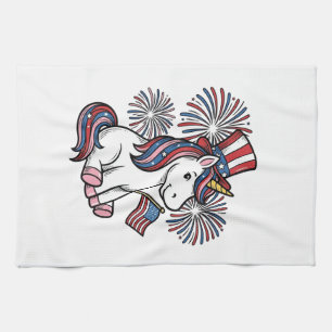 Patriotic Unicorn Fireworks Shirt Design_1 Tea Towel