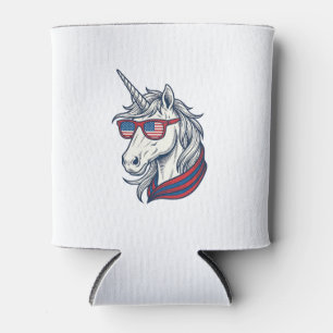 Patriotic Unicorn Flag Sunglasses Vintage Vector_1 Can Cooler