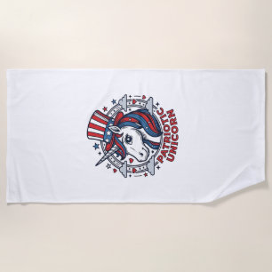 Patriotic Unicorn Vintage Engraving Graphic_1 Beach Towel