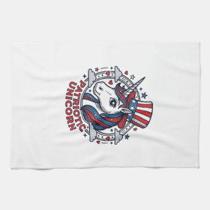 Patriotic Unicorn Vintage Engraving Graphic_1 Tea Towel