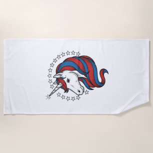 Patriotic Unicorn Vintage Engraving Vector Design_ Beach Towel