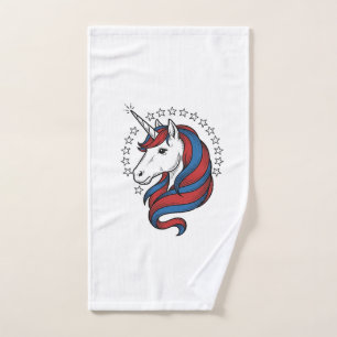 Patriotic Unicorn Vintage Engraving Vector Design_ Hand Towel