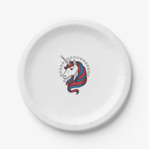 Patriotic Unicorn Vintage Engraving Vector Design_ Paper Plate