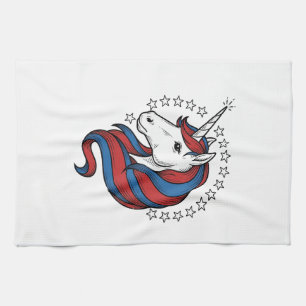 Patriotic Unicorn Vintage Engraving Vector Design_ Tea Towel